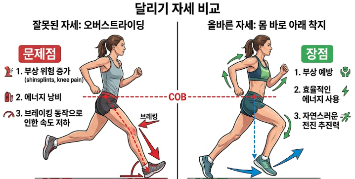 달리기 폼을 비교하는 교육용 일러스트